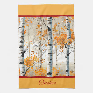 Lycklig Fall Y'All - Colorful Birch Träd Foliage Kökshandduk