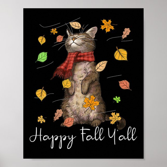 Lycklig Fall Y'all Cute Autumn Cat Kitten Kattunge Poster (Framsidan)