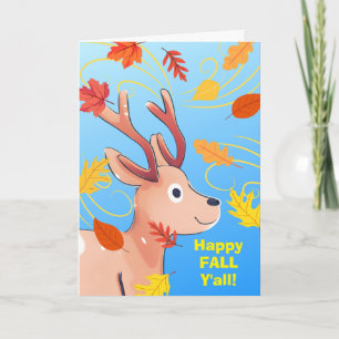 Lycklig Fall Y'all Cute Baby Hjort med Höst löv Kort