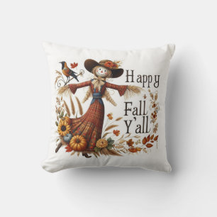 Lycklig Fall Ya'll Cute Fågelskrämma and Autumn Fo Kudde