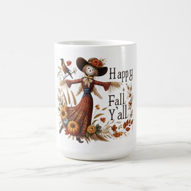Lycklig Fall Yall Cute Fågelskrämma och höstblomma Kaffemugg (Center)