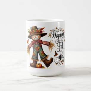 Lycklig Fall Yall Cute Fågelskrämma och höstblomma Kaffemugg