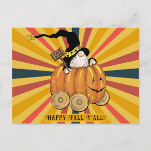 Lycklig Fall Y'all Cute Funny Gnome Pumpkin Colorf Vykort