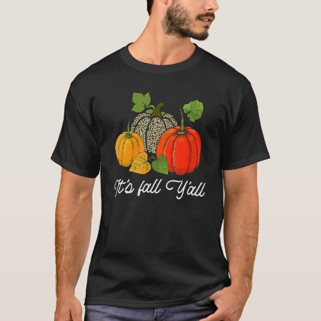 Lycklig Fall Y'all dess Fall Y'all Leopard Print P T Shirt (Framsida)
