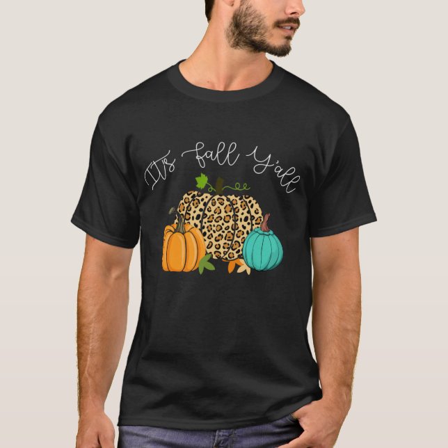 Lycklig Fall Y'all dess Fall Y'all Leopard Print T Shirt (Framsida)