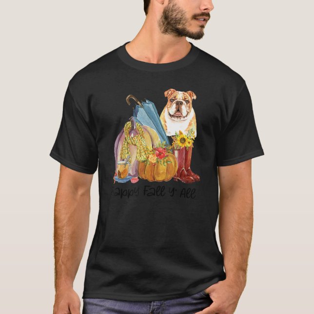 Lycklig Fall Y'all English Bulldog Pumpkin Thanksg T Shirt (Framsida)