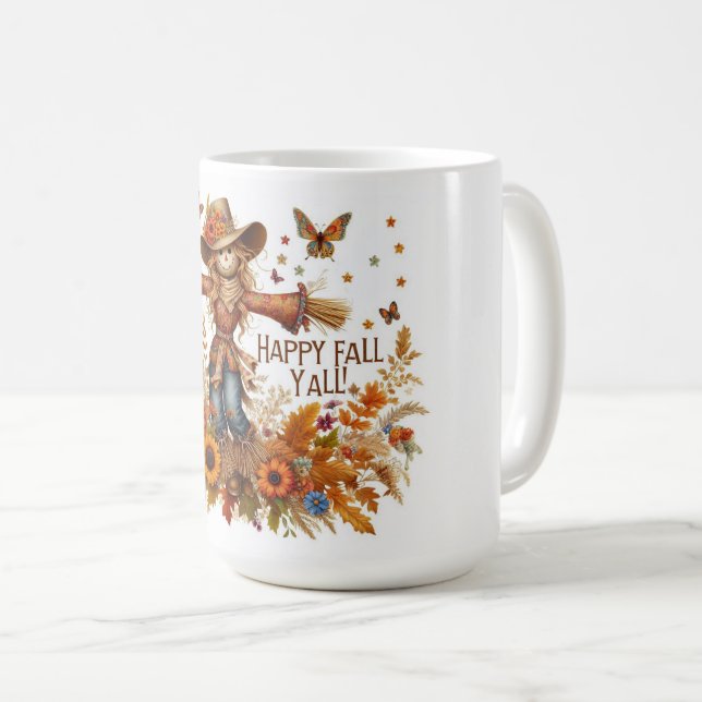 Lycklig Fall Ya'll Fågelskrämma Kaffemugg (Framsida höger)