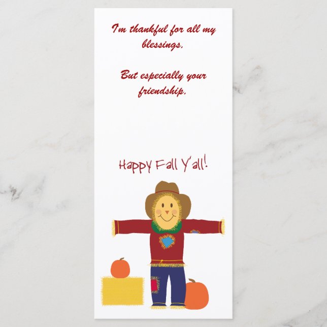 Lycklig Fall Y'all: Fågelskrämma Thanksgiving kort (Framsida)