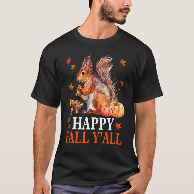 Lycklig Fall Y'all Fall Squirrel Door Hanger Templ T Shirt (Framsida)
