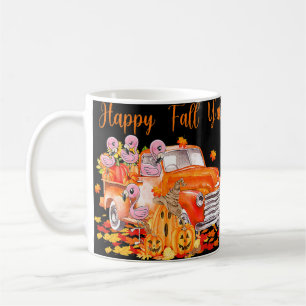 Lycklig Fall Y'all Flamingo Lastbil Pumpkin Autumn Kaffemugg