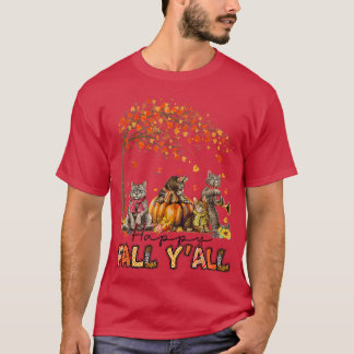 Lycklig Fall Y'all Funny Cats Autumn Älskare Pumpk T Shirt