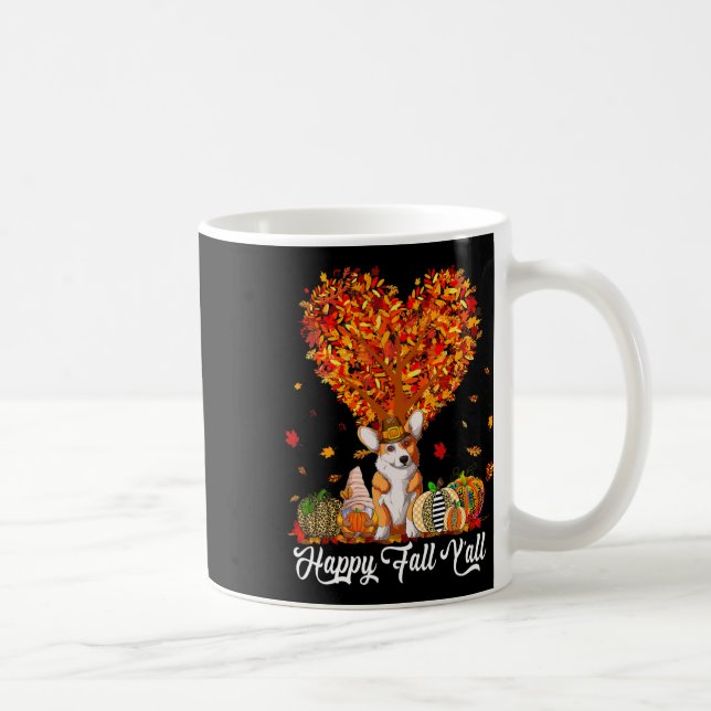 Lycklig Fall Y'all Funny Corgi Autumn Pumpkins Kaffemugg (Höger)