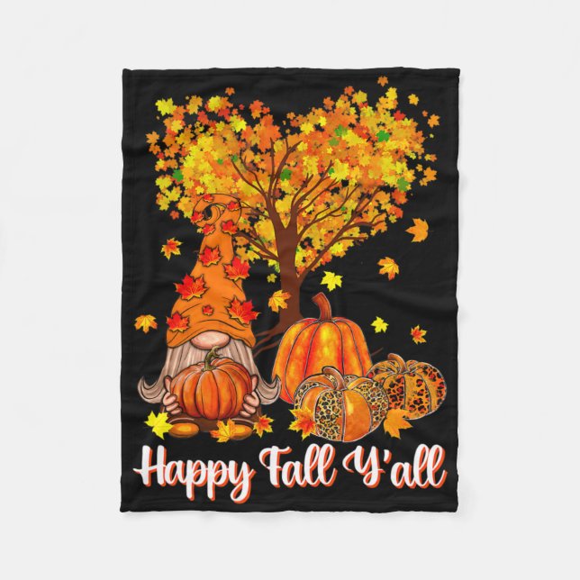 Lycklig Fall Y'all Funny Gnome Leopard Pumpkin Aut Fleecefilt (Framsidan)
