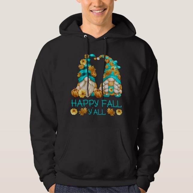 Lycklig Fall Y'all Funny Leopard Pumpkin Autumn Gn Hoodie (Framsida)