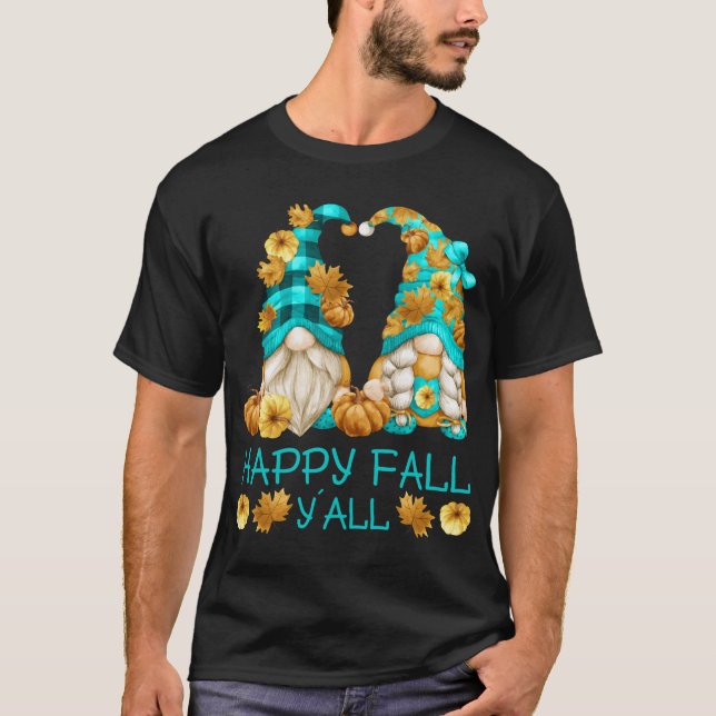 Lycklig Fall Y'all Funny Leopard Pumpkin Autumn Gn T Shirt (Framsida)