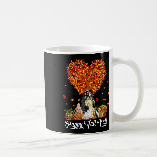 Lycklig Fall Y'all Funny Shih Tzu Autumn Pumpkins Kaffemugg (Höger)