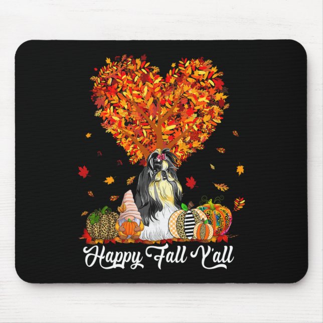 Lycklig Fall Y'all Funny Shih Tzu Autumn Pumpkins Musmatta (Framsidan)