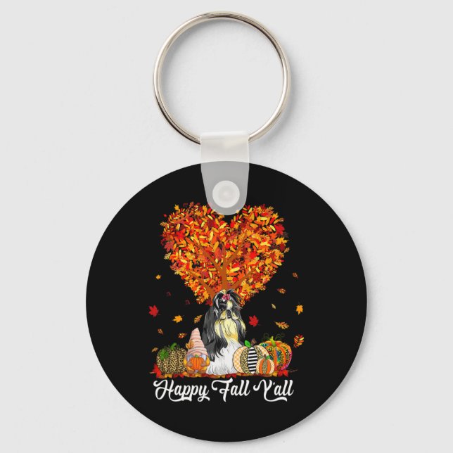 Lycklig Fall Y'all Funny Shih Tzu Autumn Pumpkins Nyckelring (Framsida)