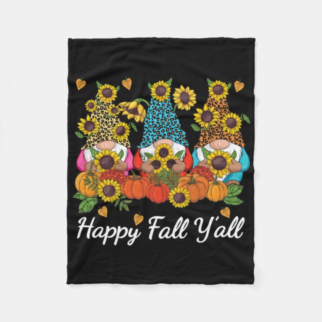 Lycklig Fall Y'all Gnome Leopard Pumpkin Autumn Fleecefilt (Framsidan)