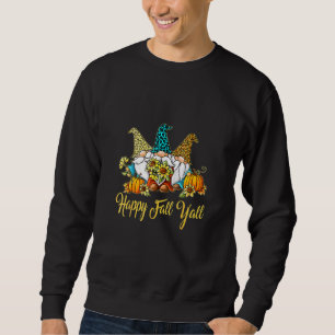 Lycklig Fall Y'all Gnome Leopard Pumpkin Autumn Gn Lång Ärmad Tröja