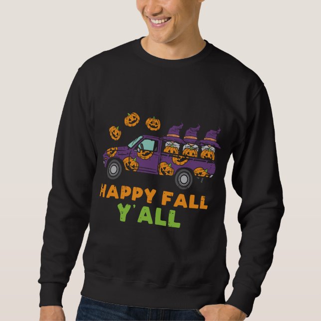 Lycklig Fall Y'all Gnome Leopard Pumpkin Autumn Gn Lång Ärmad Tröja (Framsida)