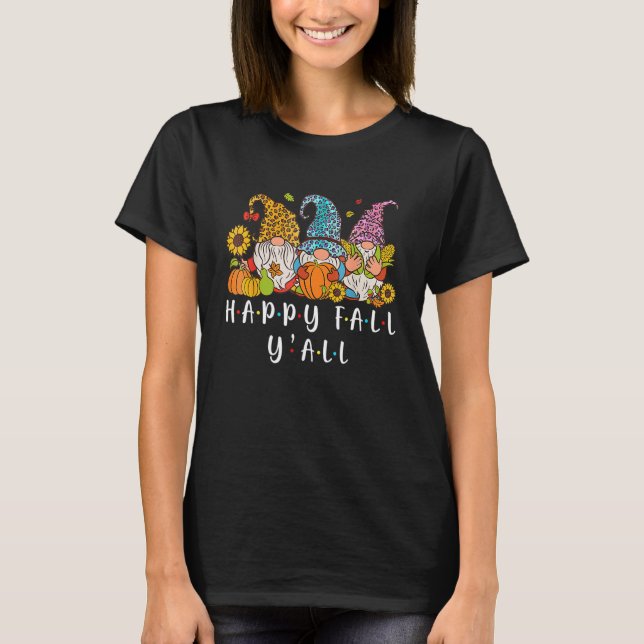 Lycklig Fall Y'all Gnome Leopard Pumpkin Autumn Gn T Shirt (Framsida)