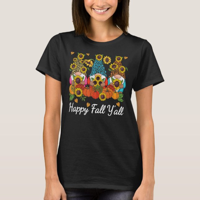 Lycklig Fall Y'all Gnome Leopard Pumpkin Autumn T Shirt (Framsida)