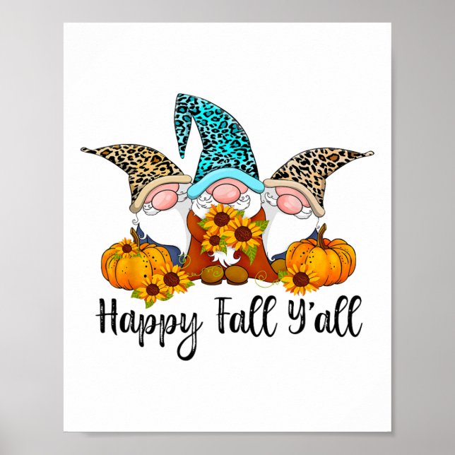 Lycklig Fall Y'all Gnome Leopard Pumpkin Funny Aut Poster (Framsidan)