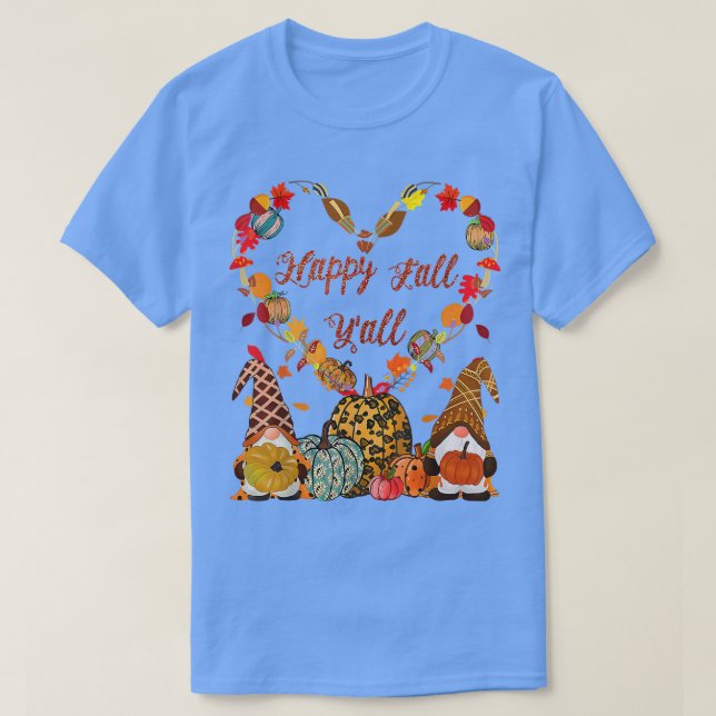 Lycklig Fall Y'all Gnome Leopard Pumpkin Funny Aut T Shirt (Design framsida)