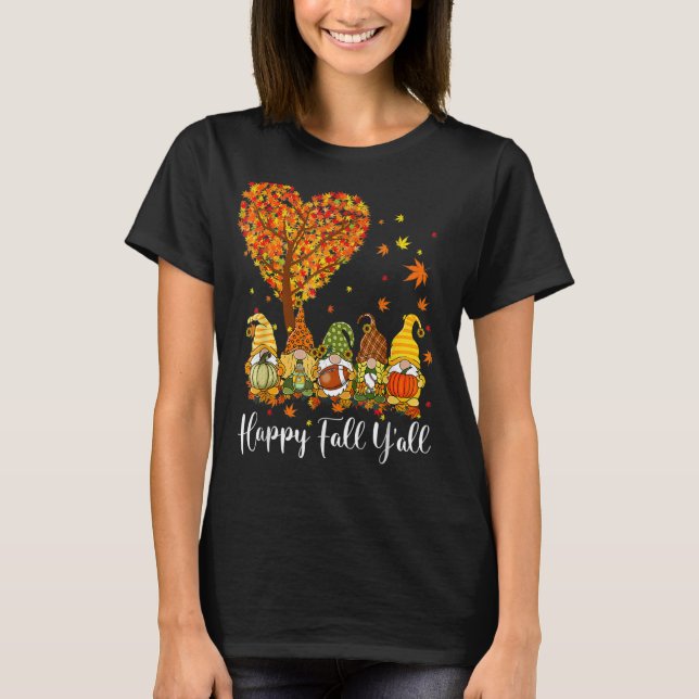 Lycklig Fall Y'all Gnome Leopard Pumpkin Funny Aut T Shirt (Framsida)
