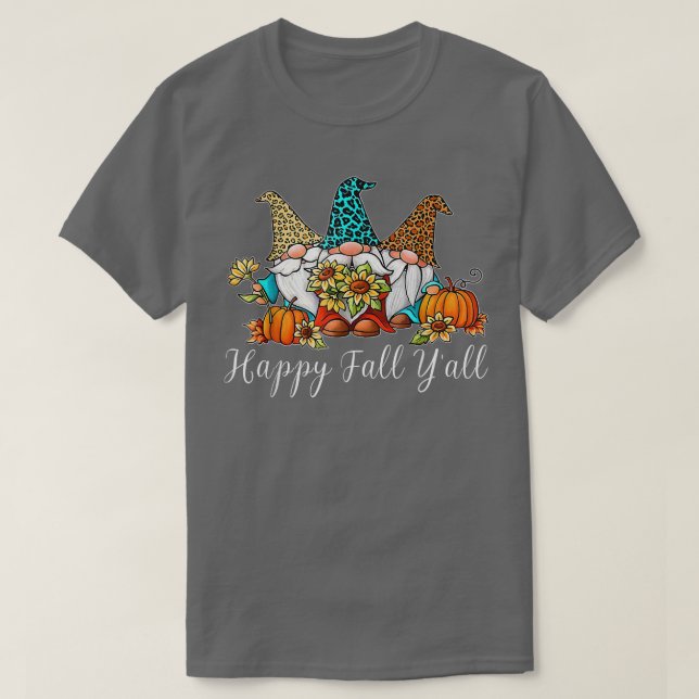 Lycklig Fall Yall Gnome Leopard Pumpkin Funny Autu T Shirt (Design framsida)