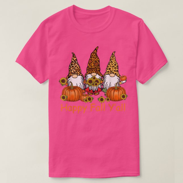 Lycklig Fall Y'all Gnome Leopard Pumpkin Höst än T Shirt (Design framsida)