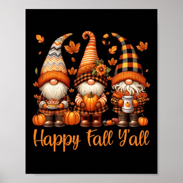 Lycklig Fall Y'all Gnome Pumpkin Autumn Thanksgivi Poster (Framsidan)