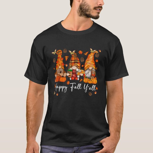 Lycklig Fall Yall Gnome Pumpkin Funny Autumn Gnome T Shirt (Framsida)