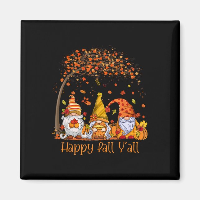 Lycklig Fall Y'all Gnome Pumpkin Höst löv Tack Magnet (Framsidan)