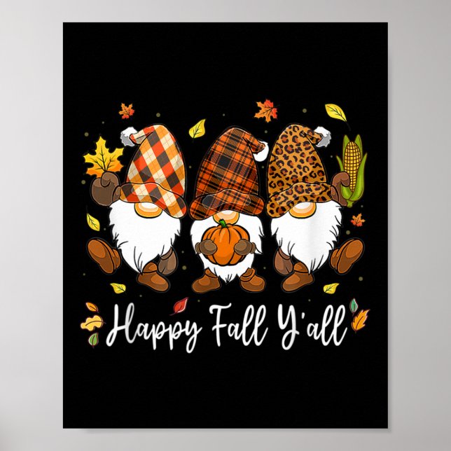Lycklig Fall Y'all Gnome Pumpkin Lastbil Autumn Ta Poster (Framsidan)