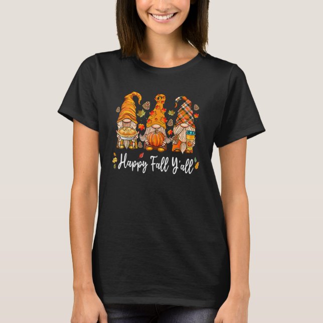Lycklig Fall Y'all Gnome Pumpkin Lastbil Autumn Ta T Shirt (Framsida)