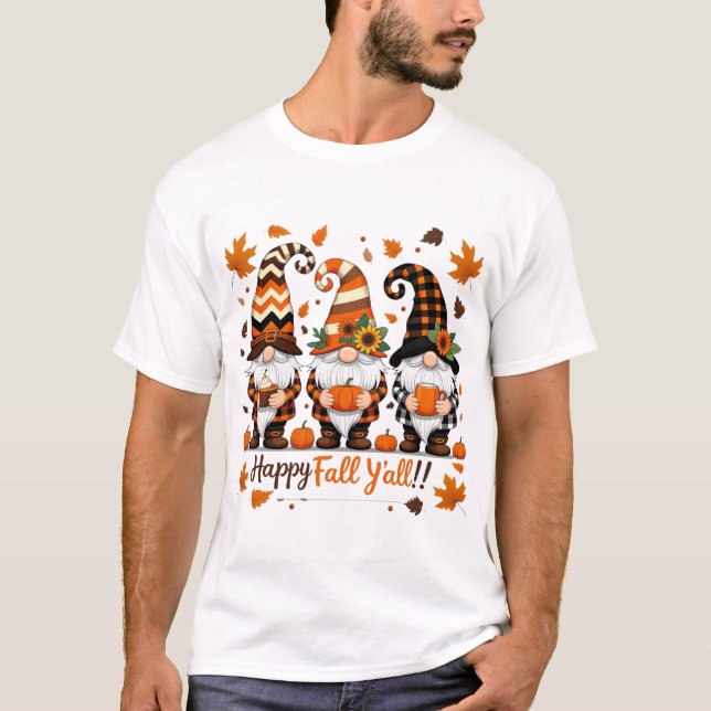 Lycklig Fall Y'all Gnomes , Gnomes Pumpkin Autumn T Shirt (Framsida)