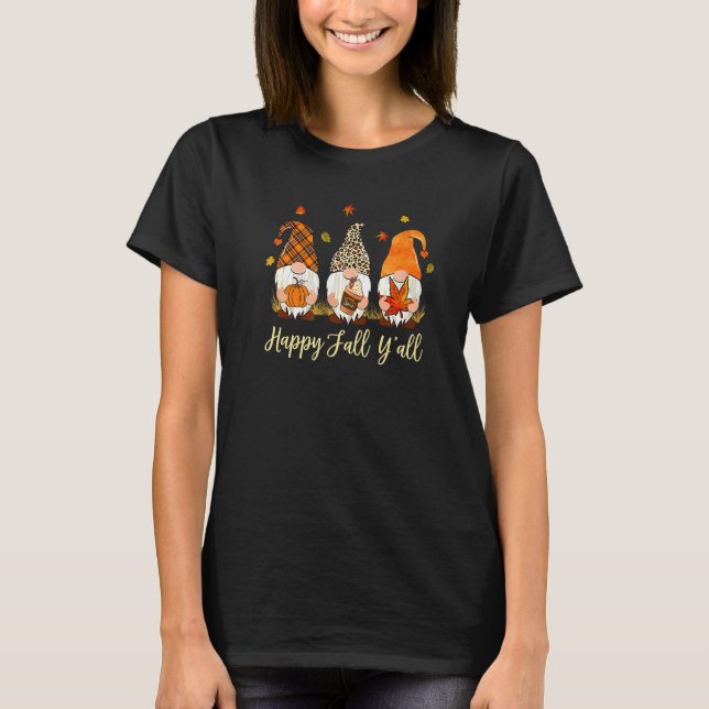 Lycklig Fall Y'all Gnomes Leopard Pumpkin Autumn T Shirt (Framsida)