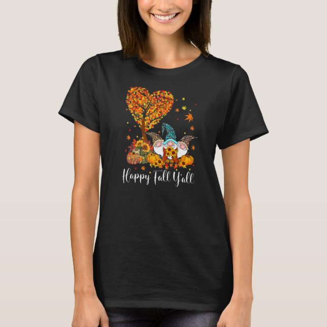Lycklig Fall Y'all Gnomes Leopard Pumpkin Autumn T Shirt (Framsida)