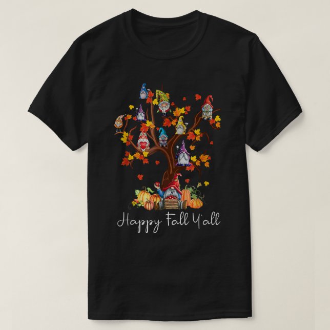 Lycklig Fall Yall Gnomes Pumpkin Höst Träd Thanksg T Shirt (Design framsida)