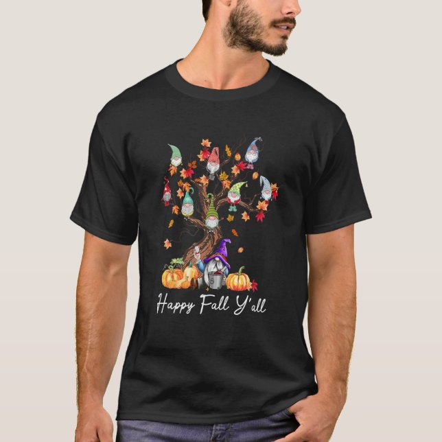 Lycklig Fall Y'all Gnomes Pumpkin Hösten Träd Tack T Shirt (Framsida)