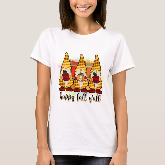 Lycklig Fall Y'all Gnomes T Shirt (Framsida)