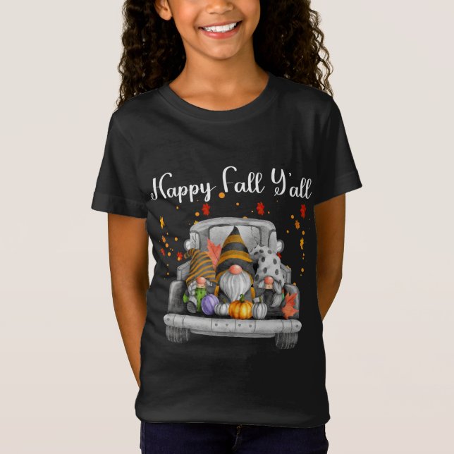 Lycklig Fall Ya'll Gnomes T Shirt (Framsida)