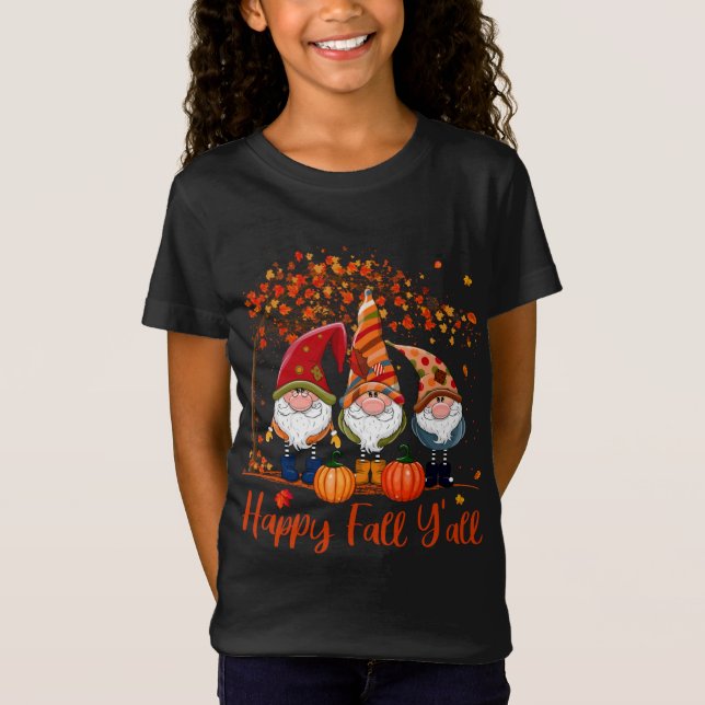 Lycklig Fall Y'all Gnomes träd Pumpkin Höst tack T Shirt (Framsida)