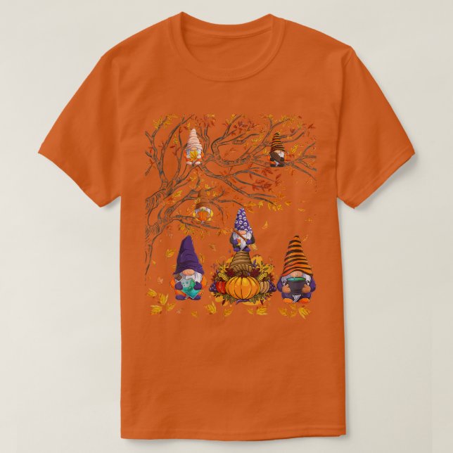 Lycklig Fall Y'all Gnomes Witch Pumpkin Autumn Trä T Shirt (Design framsida)