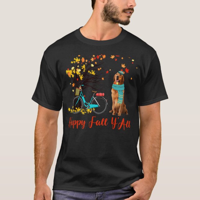 Lycklig Fall Y'all Golden Retriever Hund höstbicy T Shirt (Framsida)