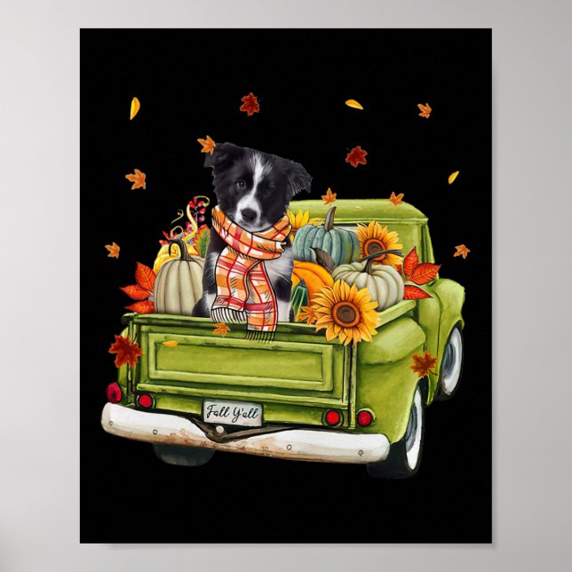 Lycklig Fall Y'all Gräns Collie Hund on Lastbil Pu Poster (Framsidan)