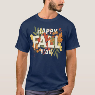 Lycklig Fall Yall Halloween Brev Tee Höst löv