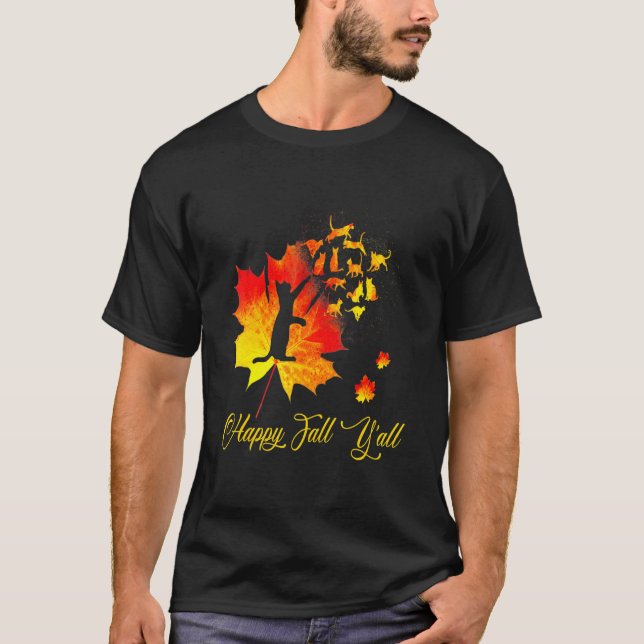 Lycklig Fall Yall Halloween-Cat Löv-Best Ideas for T Shirt (Framsida)